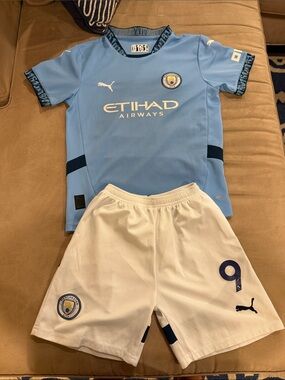 Manchester City Light Blue & White Home Jersey and Shorts Set